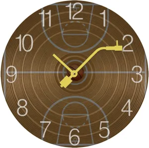 Basketball Court Wooden Round Wall Clock Retro Battery Operated Clocks Silent Non-Ticking Record Home Decor 30 * 30cm