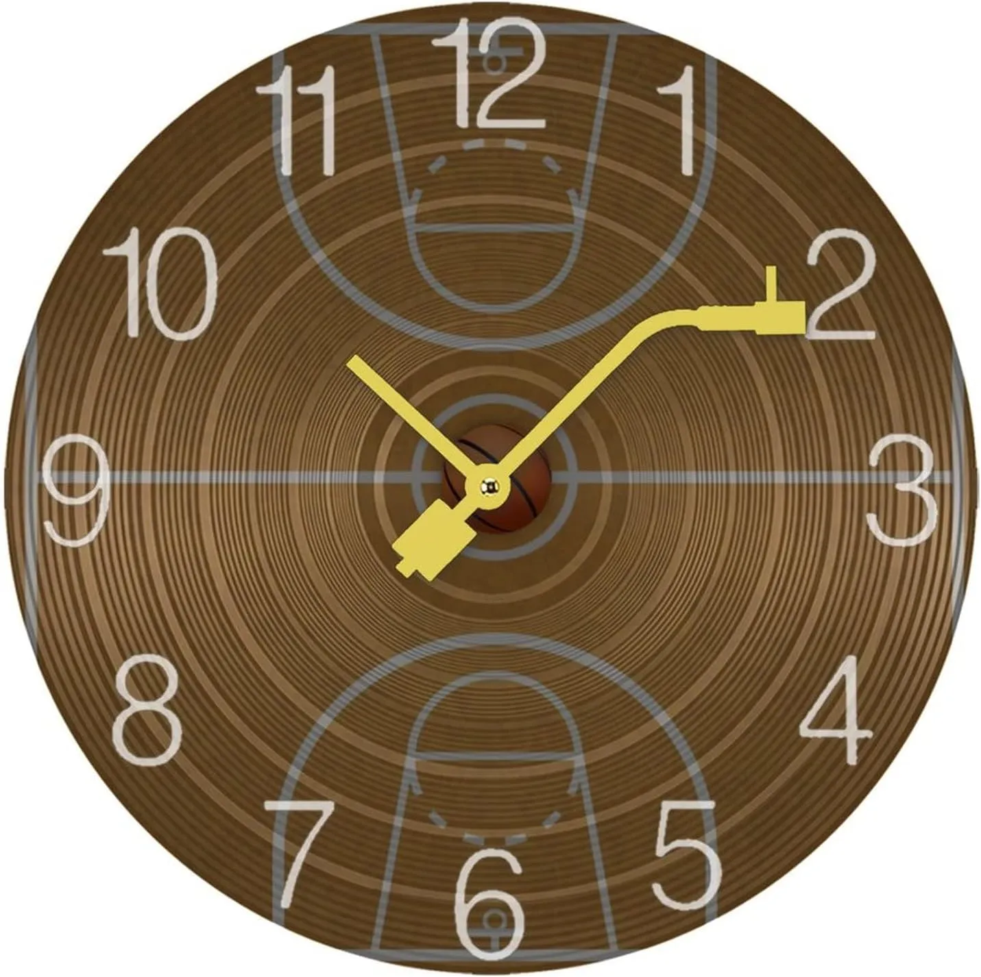Basketball Court Wooden Round Wall Clock Retro Battery Operated Clocks Silent Non-Ticking Record Home Decor 30 * 30cm
