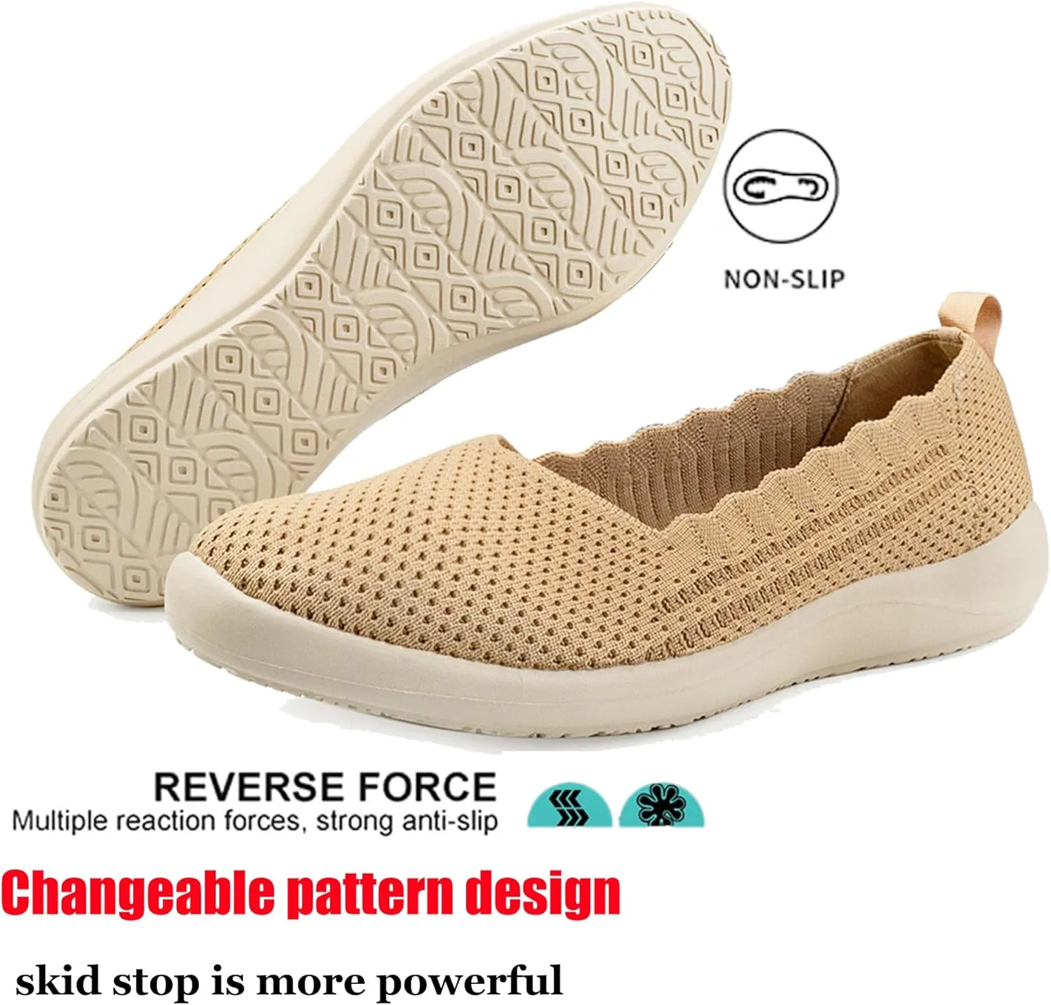 Bealin Womens Flats Round Toe Ballet Shoes Slip on Walking Shoes Comfort Dress Knit Low Wedge