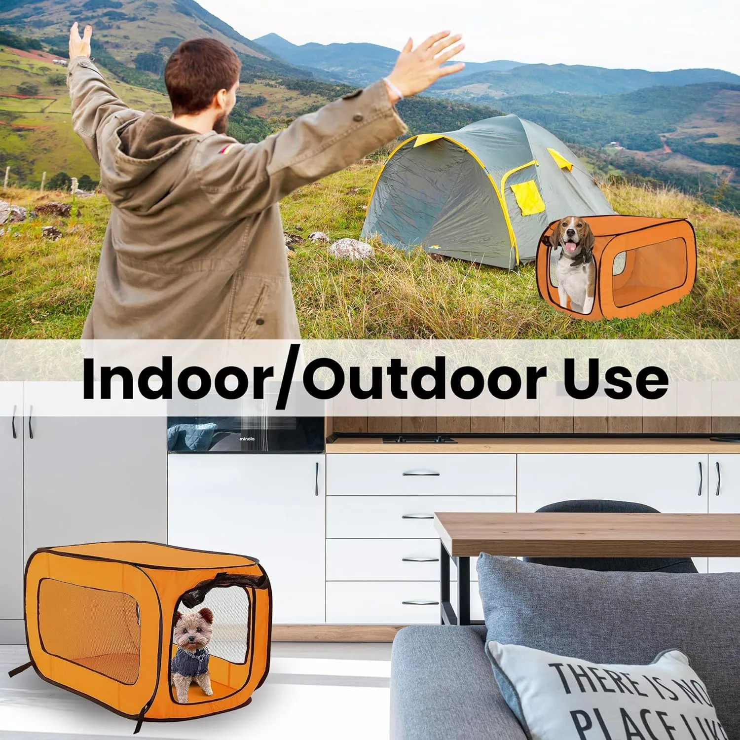 Beatrice Home Fashions Portable, Collapsible, Pop Up Kennel Travel Cat and Dog Crate, 32.5" L x 19.5" W x 19.5" H, Orange
