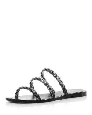 Beautifully designed Dyana Award-winning Slides Sandstone Embellished Sandals Black Rounded-Toe Schutz Flats