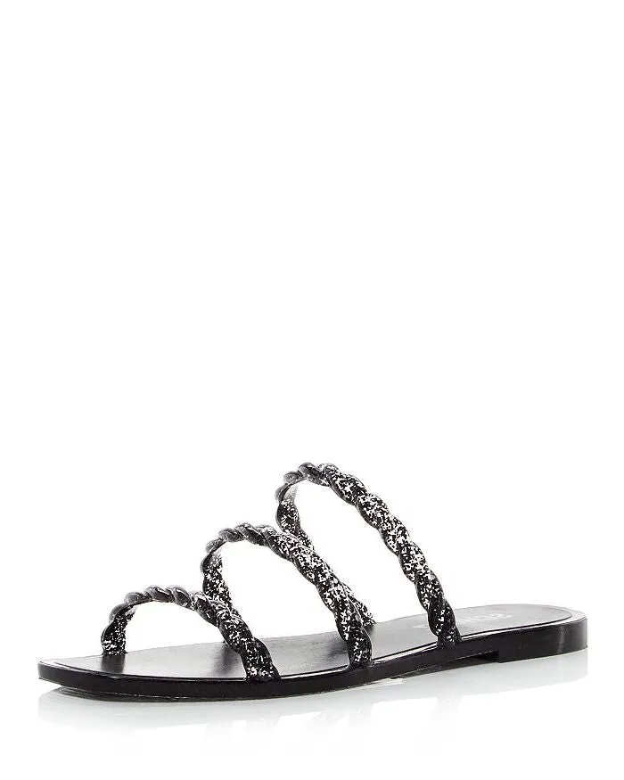 Beautifully designed Dyana Award-winning Slides Sandstone Embellished Sandals Black Rounded-Toe Schutz Flats