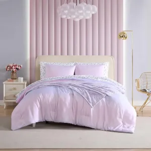Betsey Johnson - Comforter Set, Super Soft Bedding with Matching Sham & Sheets, Includes Bonus Pillowcase & Reversible Plush Throw (Ombre Purple, Full)