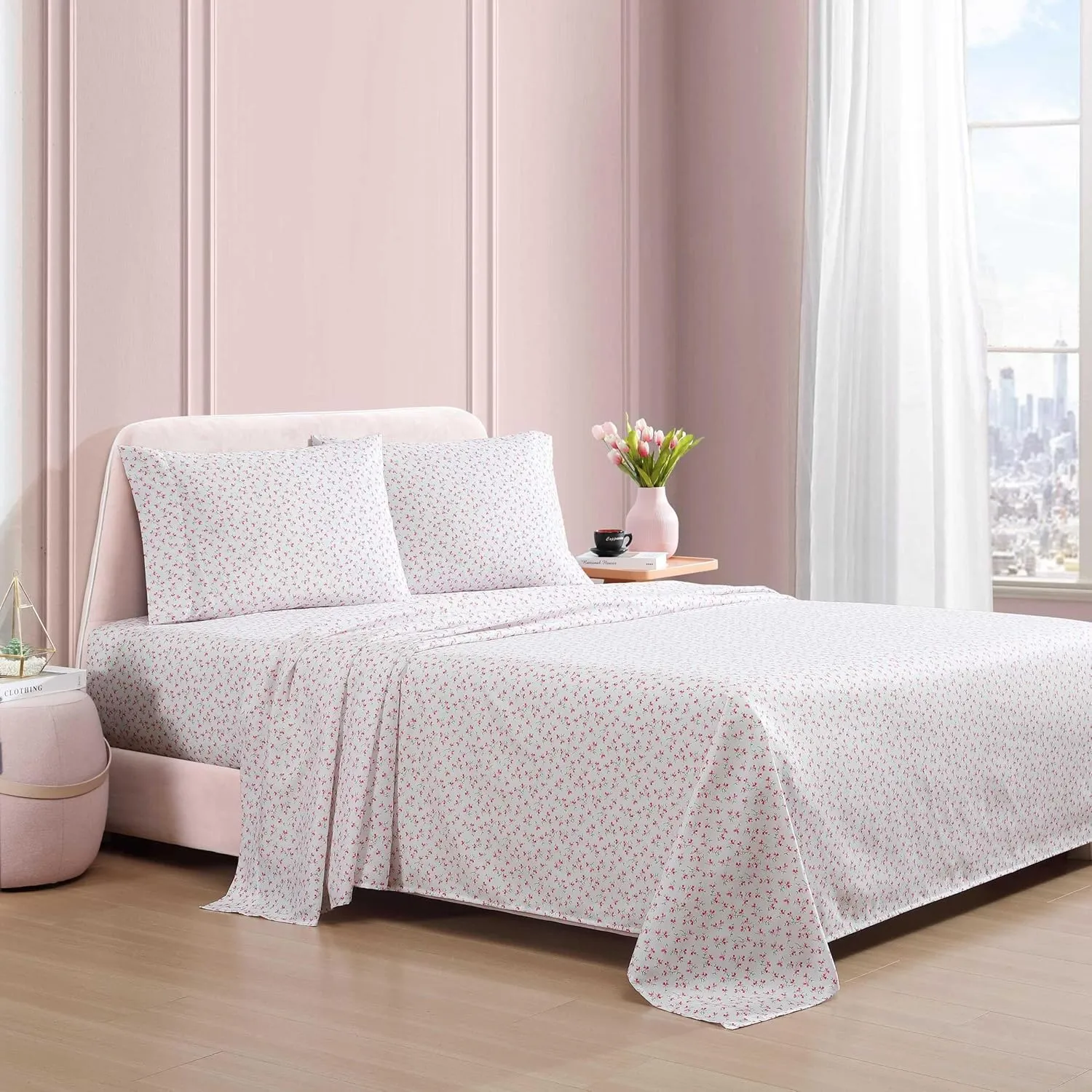 Betsey Johnson - Queen Bed Sheets, Super Soft & Lightweight Bedding with Matching Pillowcases, Fade & Wrinkle Resistant (Ballet Floral Pink, Queen)