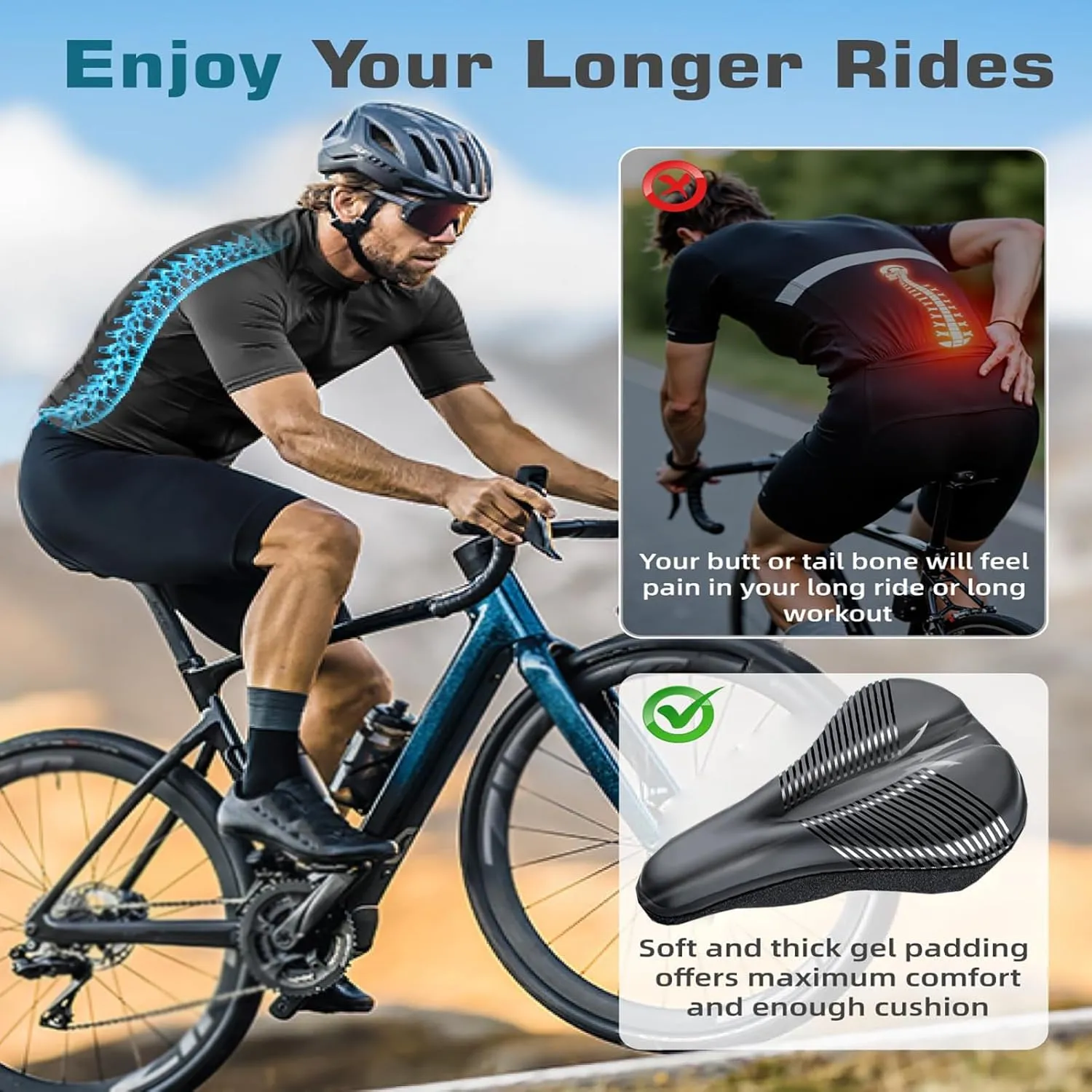 Bike Seat Cushion for Merida Scultura Endurance 6000 Scultura Endurance 7000-E, Memory Foam & Gel Padded Cover Bicycle Seat for Men Women Shock-Absorbing Comfort Bike Seat Pad,B