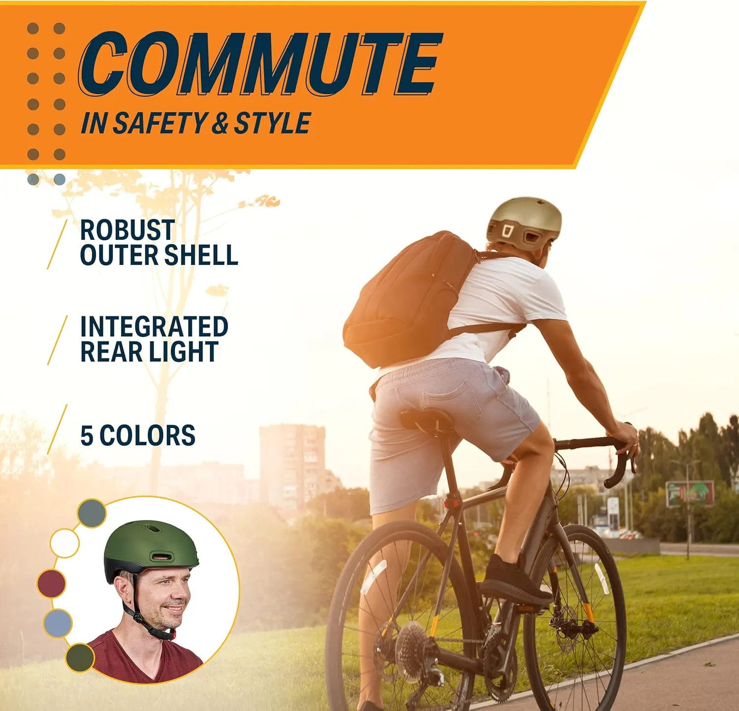 Bikeroo Adult Multi Sport Bike Helmet with Rear Safety Light, Adjustable Head Protection All Purpose Cycling Safety Gear for Men & Women