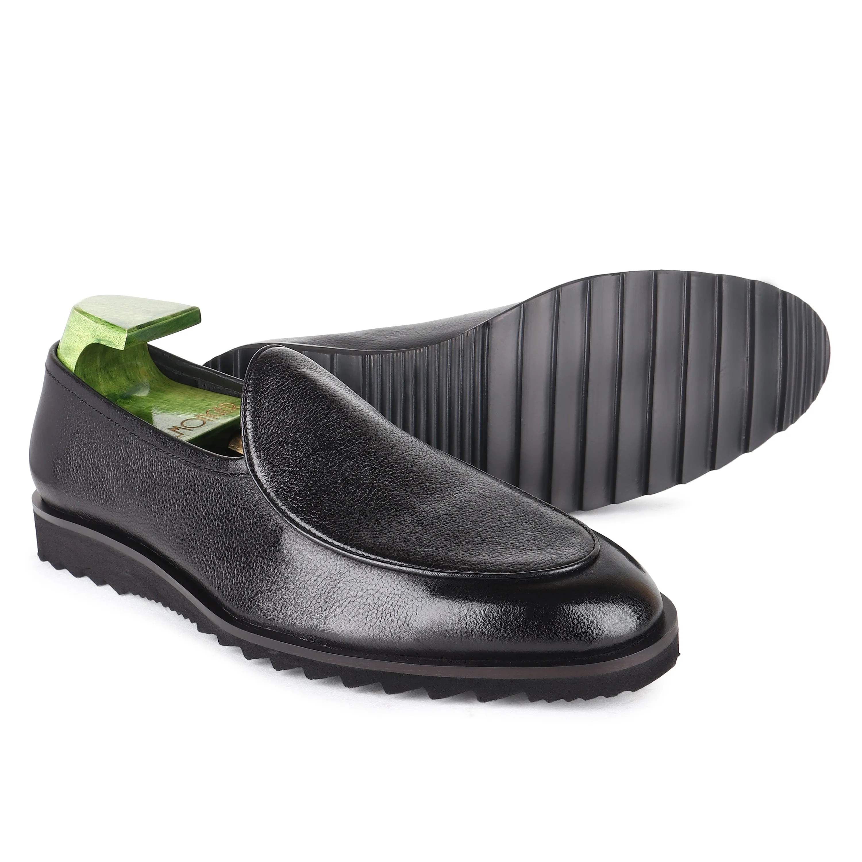 Black Milled Belgian Flex Extralight Tooth Sole Loafer