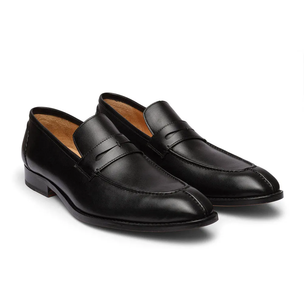 Black Sqaure Toe Cording Detail Penny Loafer