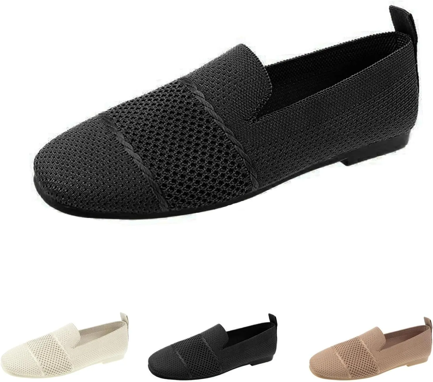 Breathable Knitted Flat Shoes for Women,Square Toe Comfort Walking Slip On Loafers,Lightweight Casual Summer Soft Sole Shoes