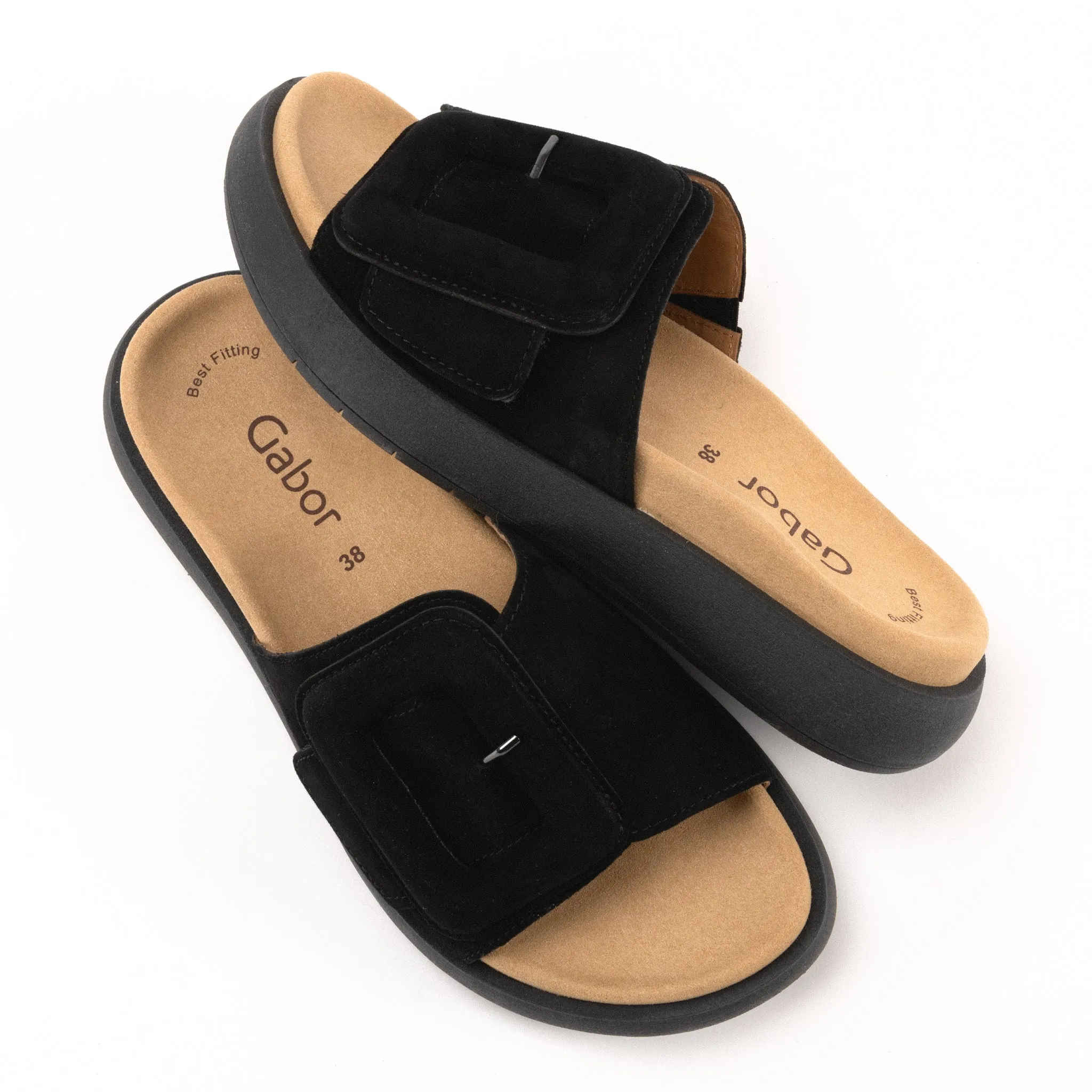 BUCKLE SLIDE - BLACK - NUBUCK