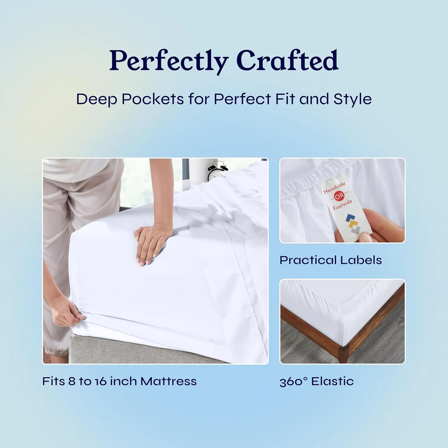 California Design Den 6 Pc Queen Size Sheet Set with 4 Pillowcases - Soft 400 Thread Count 100% Cotton Sheets, Sateen, Deep Pockets with All Around Elastic, Cool, Durable Bedding Set - White