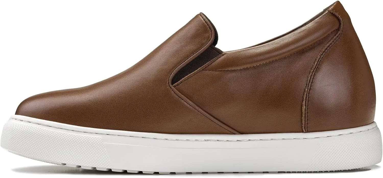 CALTO Men's Invisible Height Increasing Elevator Shoes - Coffee Brown Nappa Leather Slip-on Lightweight Casual Loafers - 2.6 Inches Taller - T1023- Size 6 D(M) US
