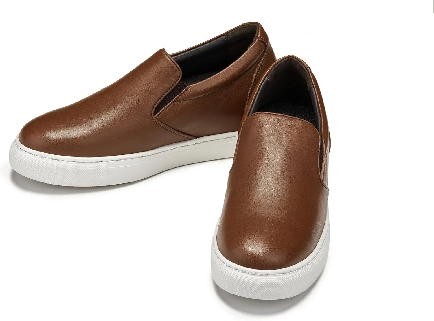 CALTO Men's Invisible Height Increasing Elevator Shoes - Coffee Brown Nappa Leather Slip-on Lightweight Casual Loafers - 2.6 Inches Taller - T1023- Size 6 D(M) US