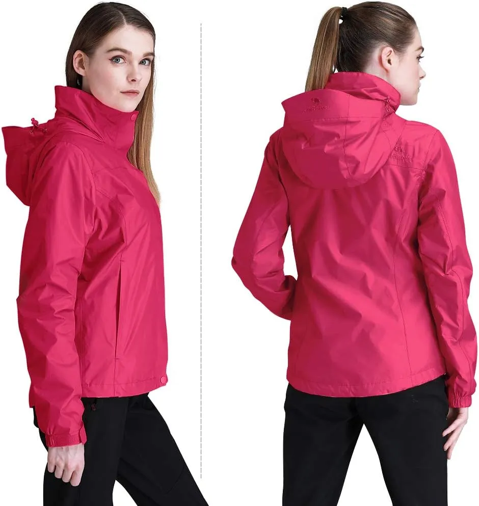 CAMEL CROWN Women's Lightweight Rain Jacket Waterproof Windbreaker Hooded Coat Shell for Outdoor Hiking Climbing Traveling