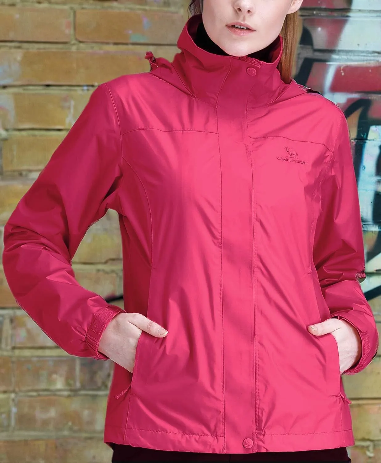 CAMEL CROWN Women's Lightweight Rain Jacket Waterproof Windbreaker Hooded Coat Shell for Outdoor Hiking Climbing Traveling