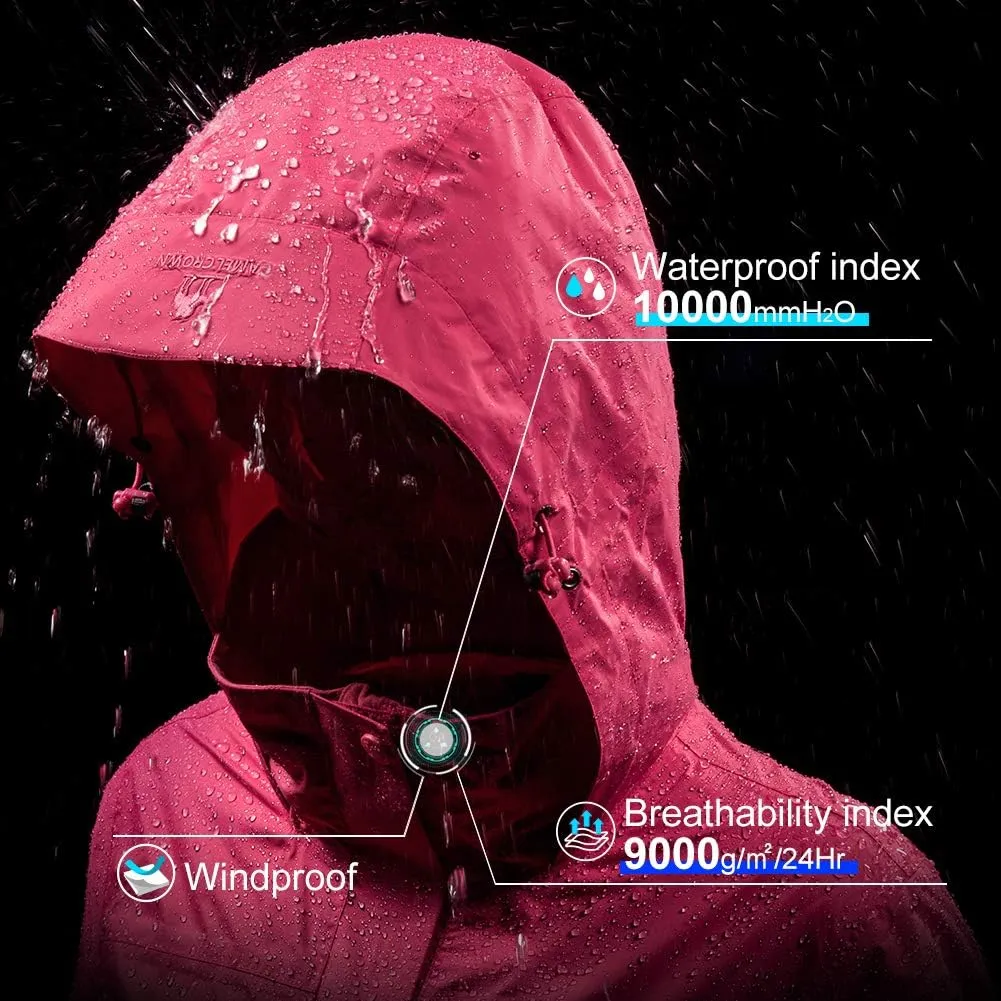 CAMEL CROWN Women's Lightweight Rain Jacket Waterproof Windbreaker Hooded Coat Shell for Outdoor Hiking Climbing Traveling