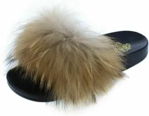Cape Robbin Flurry Footbed Pool Slide Fluffy Slippers Tan Slip On Mules Slides