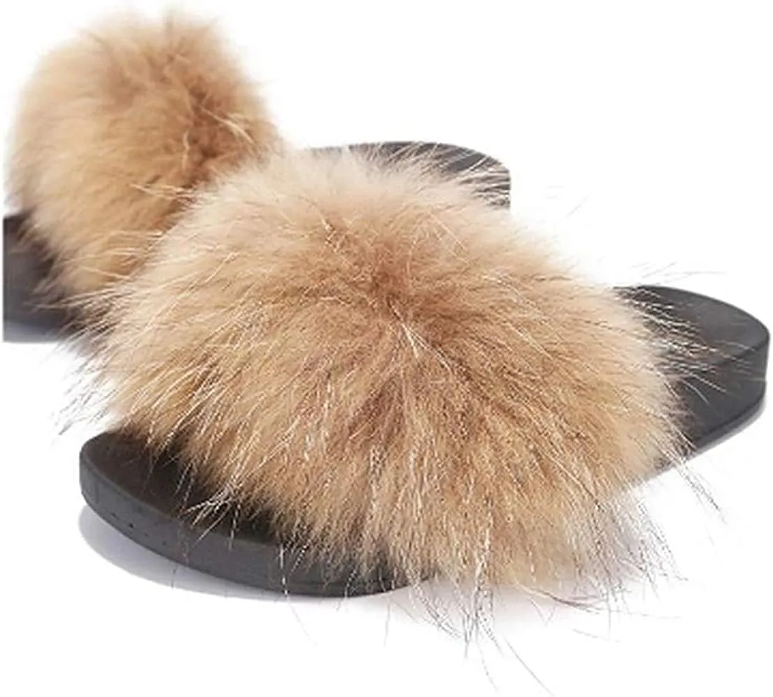 Cape Robbin Flurry Footbed Pool Slide Fluffy Slippers Tan Slip On Mules Slides