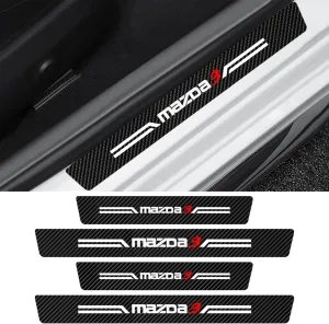 Car Door Sill Protectors 4Pcs for mazda3, Carbon Fiber Leather Door Sill Sticker, Car Door Scuff Plate Door Entry Guard fit Mazda 3 Decal Threshold Scratch Protection Sticker Decoration