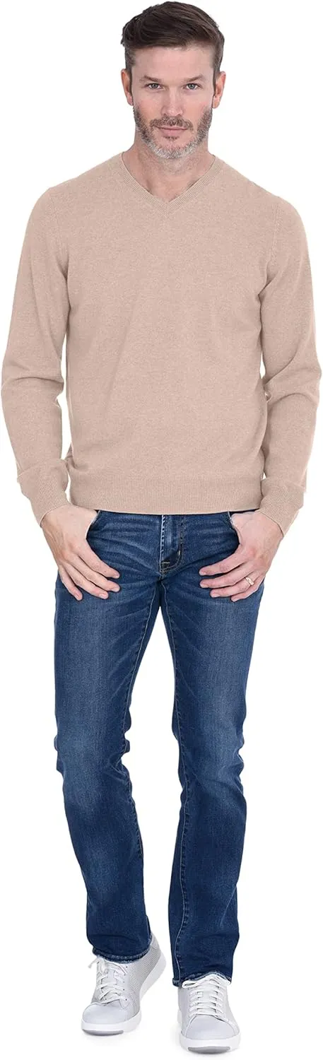 Cashmeren Men’s Basic V-Neck Sweater 100% Pure Cashmere Long Sleeve Classic Pullover