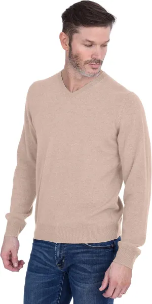 Cashmeren Men’s Basic V-Neck Sweater 100% Pure Cashmere Long Sleeve Classic Pullover