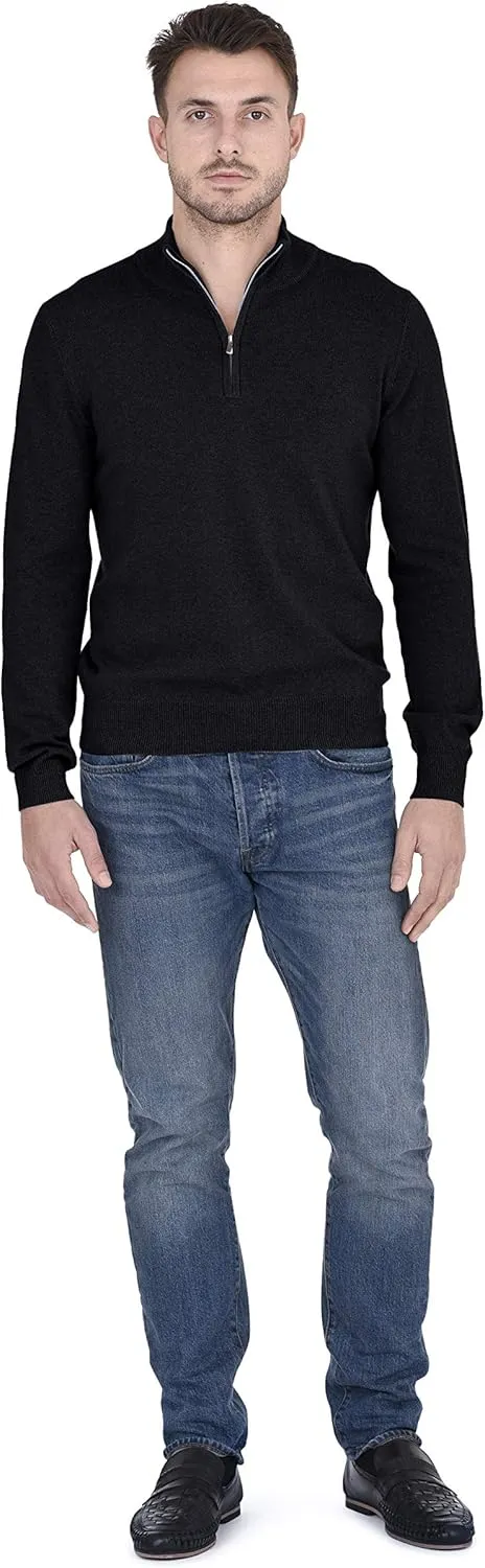 Cashmeren Men’s Mock Neck Half Zip Polo Sweater 100% Pure Cashmere Long Sleeve High Neck Pullover