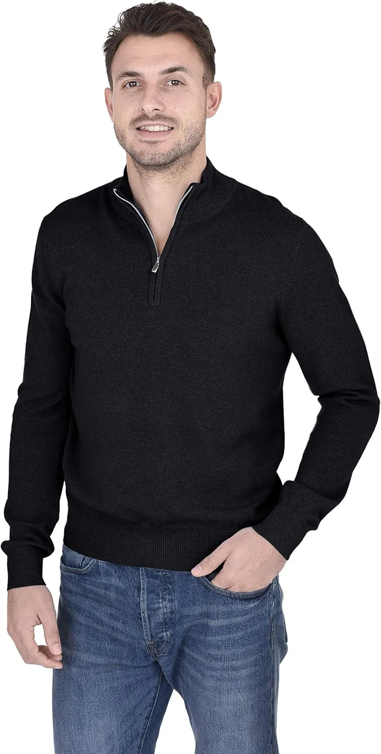 Cashmeren Men’s Mock Neck Half Zip Polo Sweater 100% Pure Cashmere Long Sleeve High Neck Pullover
