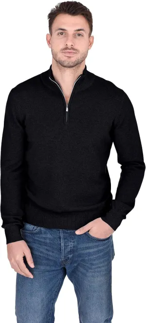 Cashmeren Men’s Mock Neck Half Zip Polo Sweater 100% Pure Cashmere Long Sleeve High Neck Pullover