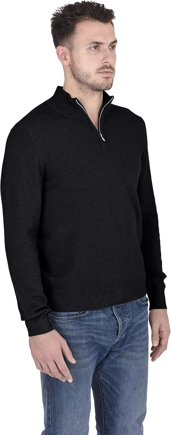 Cashmeren Men’s Mock Neck Half Zip Polo Sweater 100% Pure Cashmere Long Sleeve High Neck Pullover