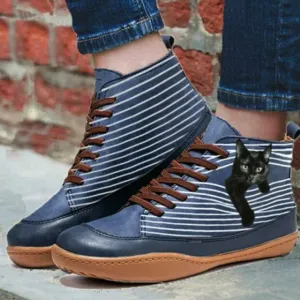 Cat Print Flat Boots