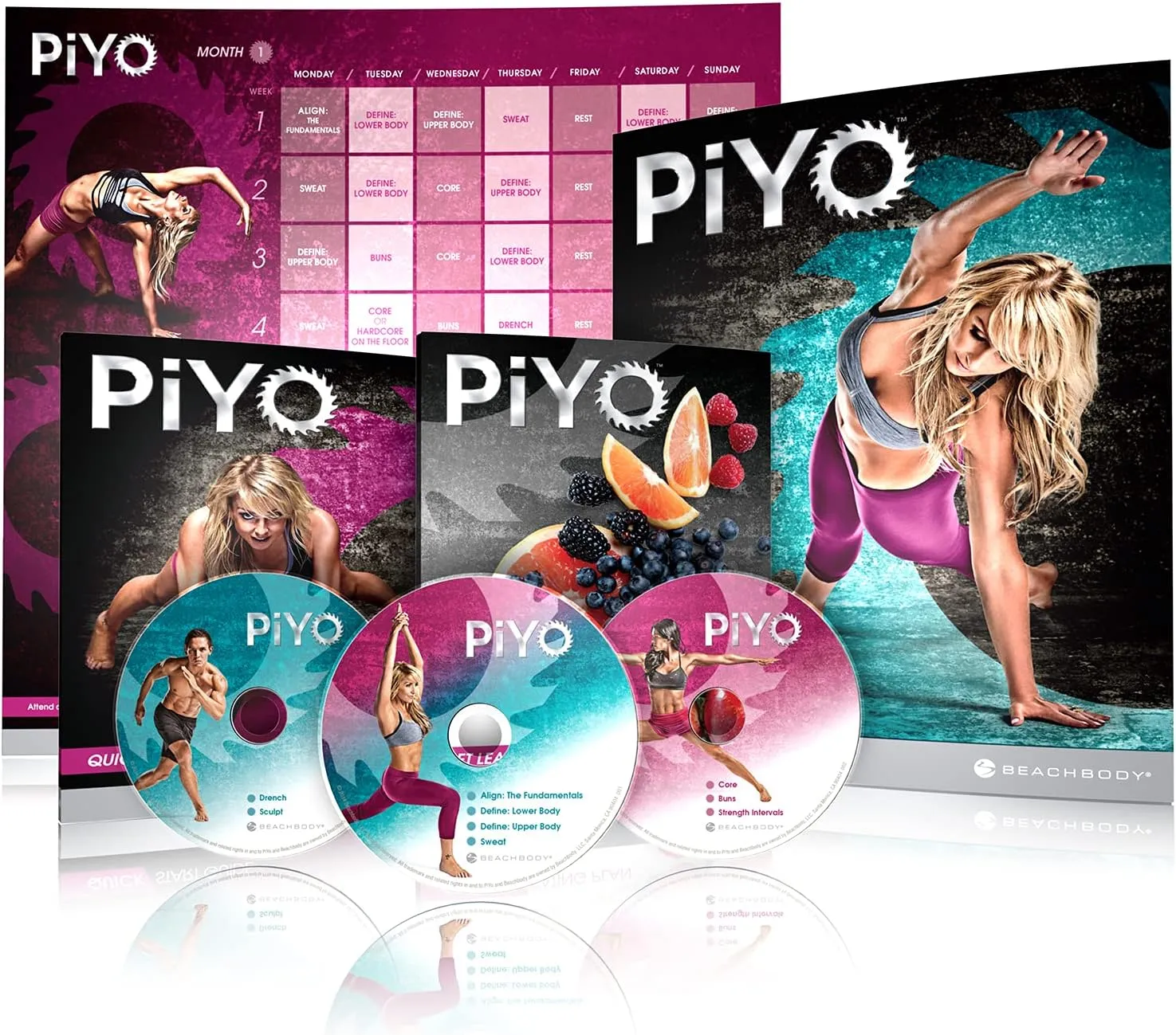 Chalene Johnson's PiYo Base Kit, DVD Workout with Exercise Videos   Fitness Tools and Nutrition Guide, Home Gym Bodyweight Workouts Program, Meals Plans and Tape Measure Included, 3 DVDs