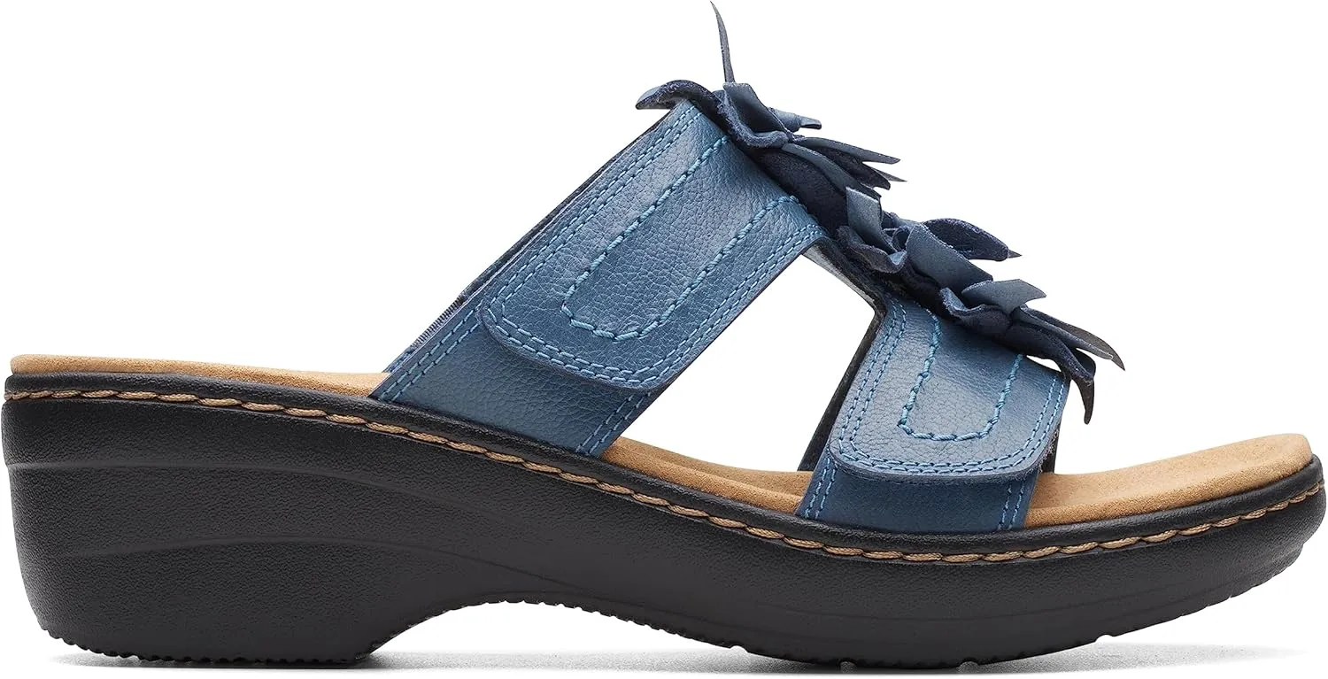 Clarks Women's Merliah Raelyn Slide Sandal, Blue Leather, 9