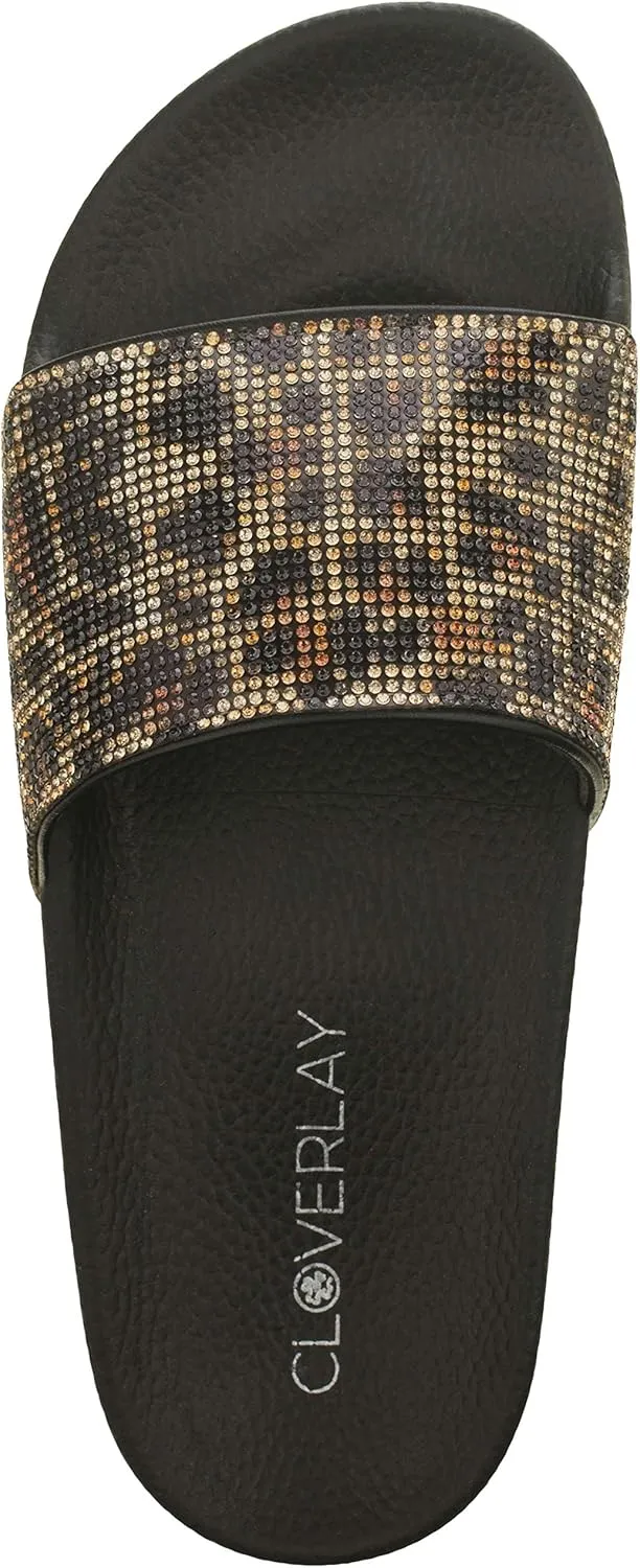CLOVERLAY Women’s Slide Sandals Rhinestone Glitter Platform Slides Sandals Slippers