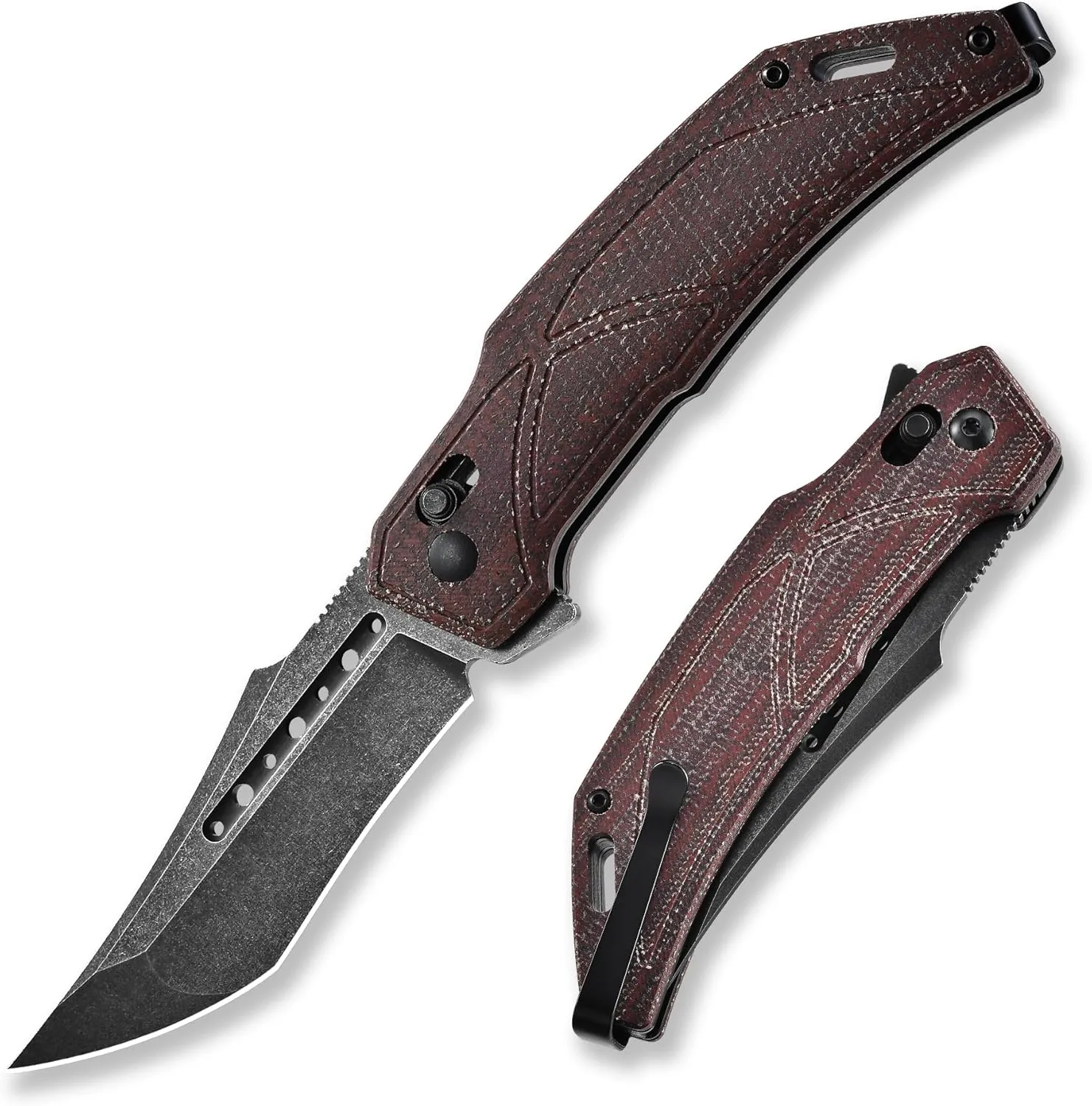 Cohesion Pocket Folding Knife EDC Knife for Camping and Hiking, D2 Steel Blade Micarta Handle Reversible Pocket Clip