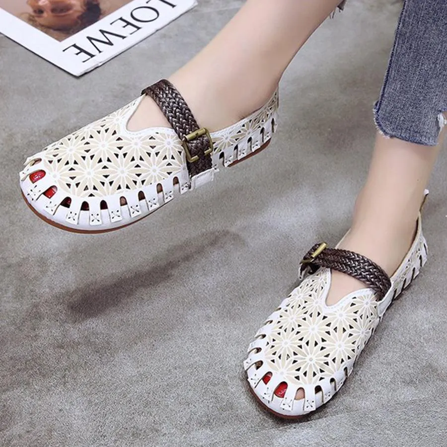 Color Block Hollow Out  Flat  Round Toe  Date Comfort Flats
