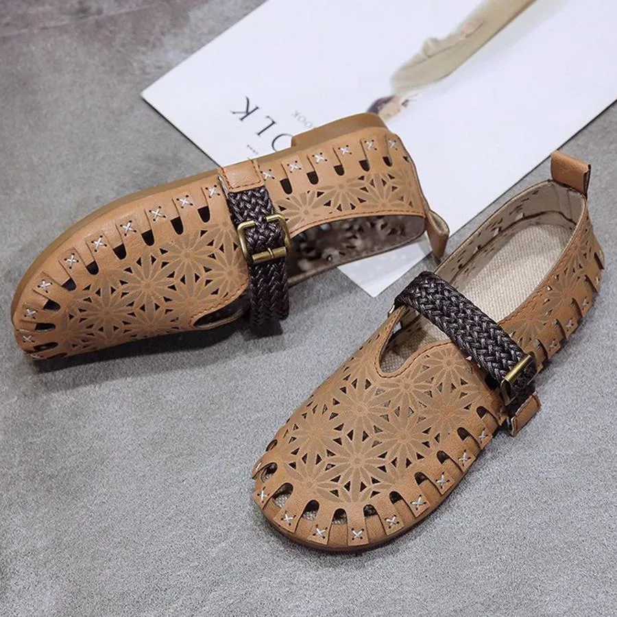 Color Block Hollow Out  Flat  Round Toe  Date Comfort Flats
