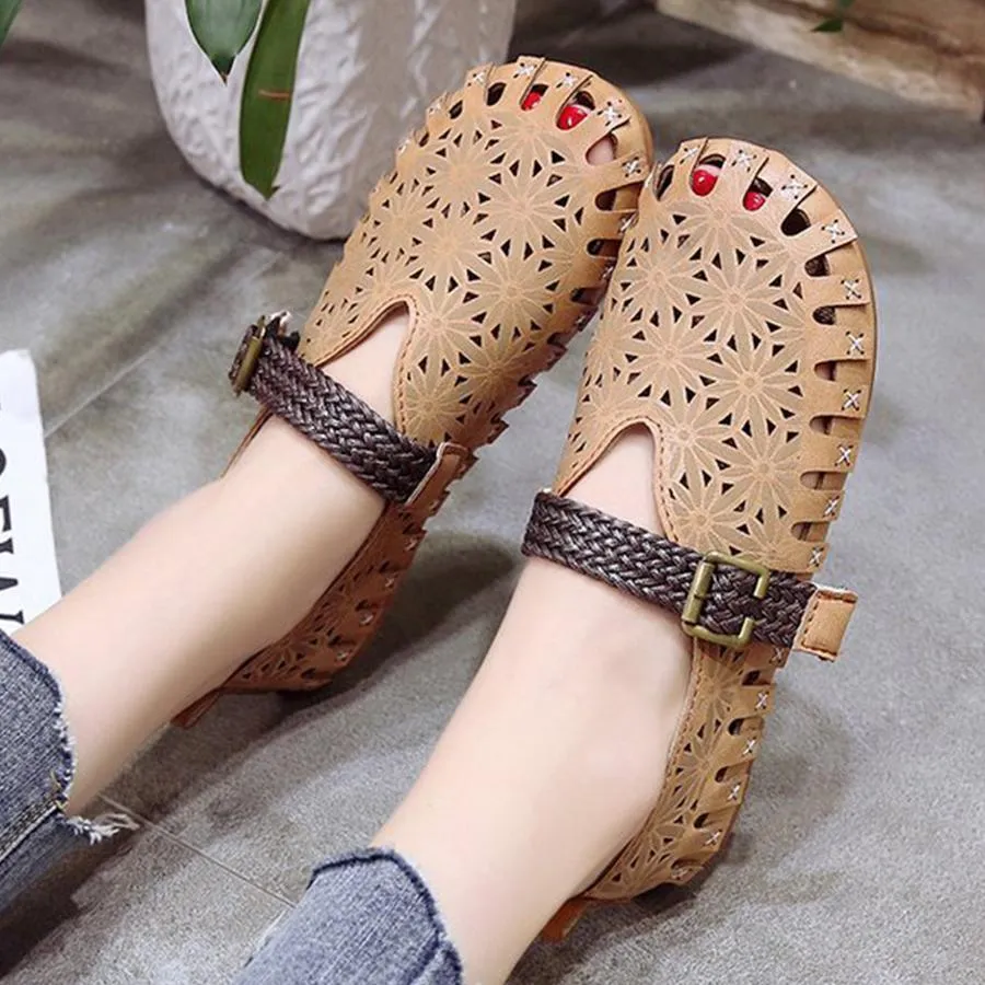 Color Block Hollow Out  Flat  Round Toe  Date Comfort Flats