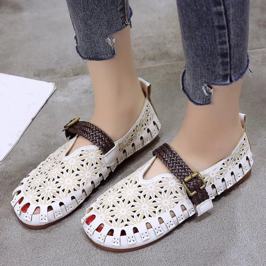 Color Block Hollow Out  Flat  Round Toe  Date Comfort Flats