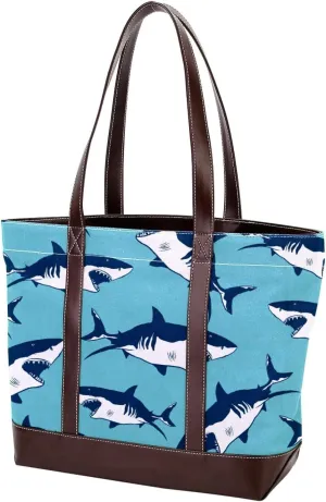 Colorful Ocean Shark Shoulder Purses for Women Large Soft Washed Leather Purses and Durable Handbags