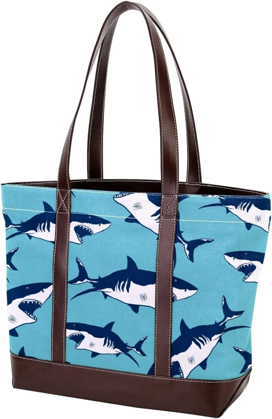 Colorful Ocean Shark Shoulder Purses for Women Large Soft Washed Leather Purses and Durable Handbags