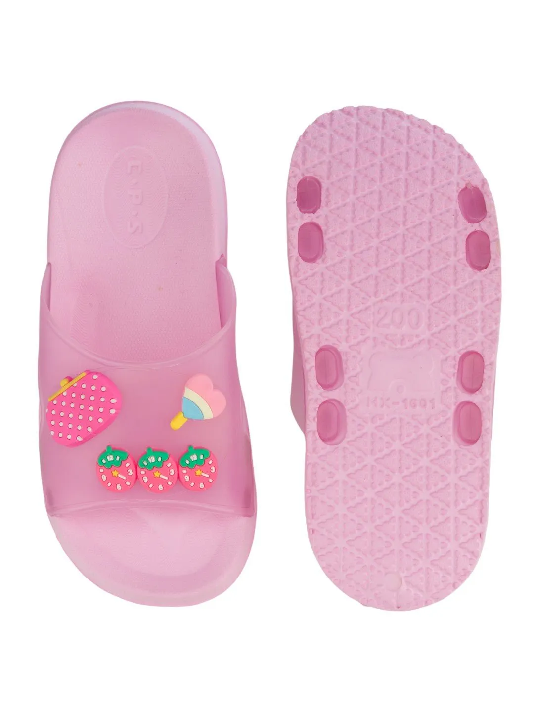 Comfy & Colorful Strawberry, Heart Candy & Purse Charms Slides for Girls- Pink