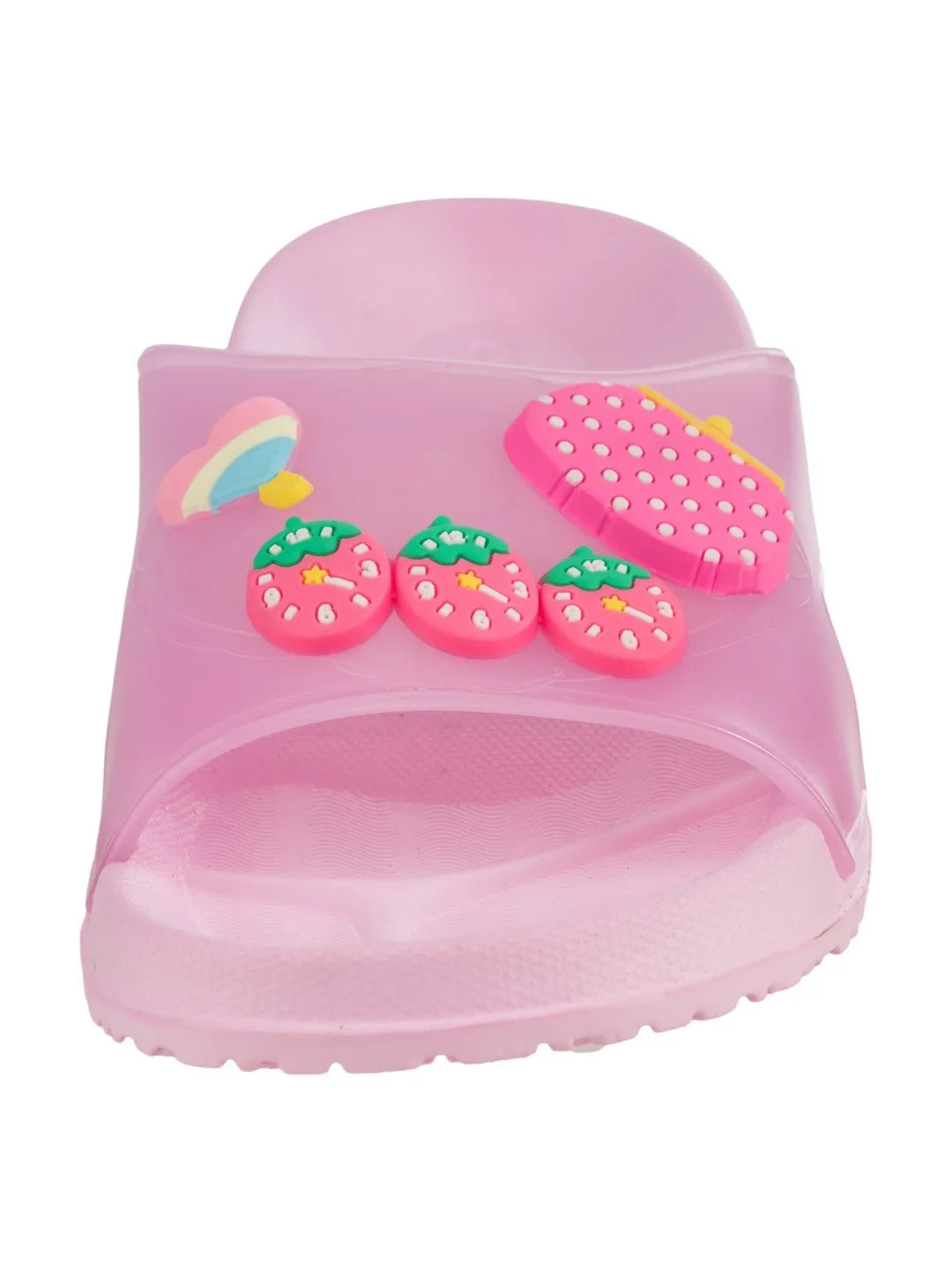 Comfy & Colorful Strawberry, Heart Candy & Purse Charms Slides for Girls- Pink
