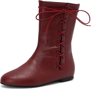 Cozivwaiy Women Vintage Flats Short Boots Lace up Comfortable Round Toe Pirate Boot Costume Medieval Renaissance Flat Victorian Boots