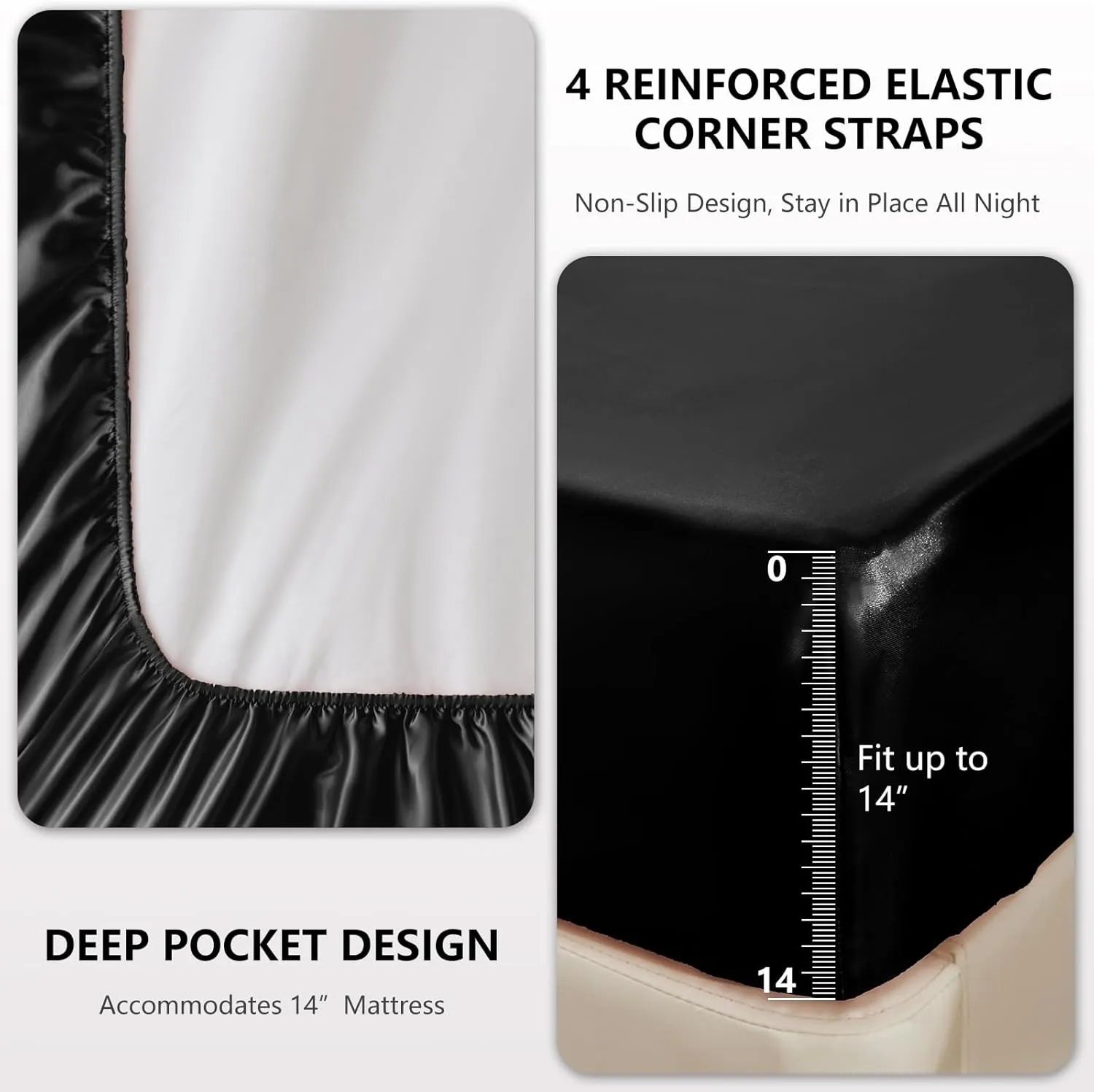 CozyLux Satin Sheets Queen Size - 4 Piece Black Bed Sheet Set with Silky Microfiber, 1 Deep Pocket Fitted Sheet, 1 Flat Sheet, and 2 Pillowcases - Smooth and Soft