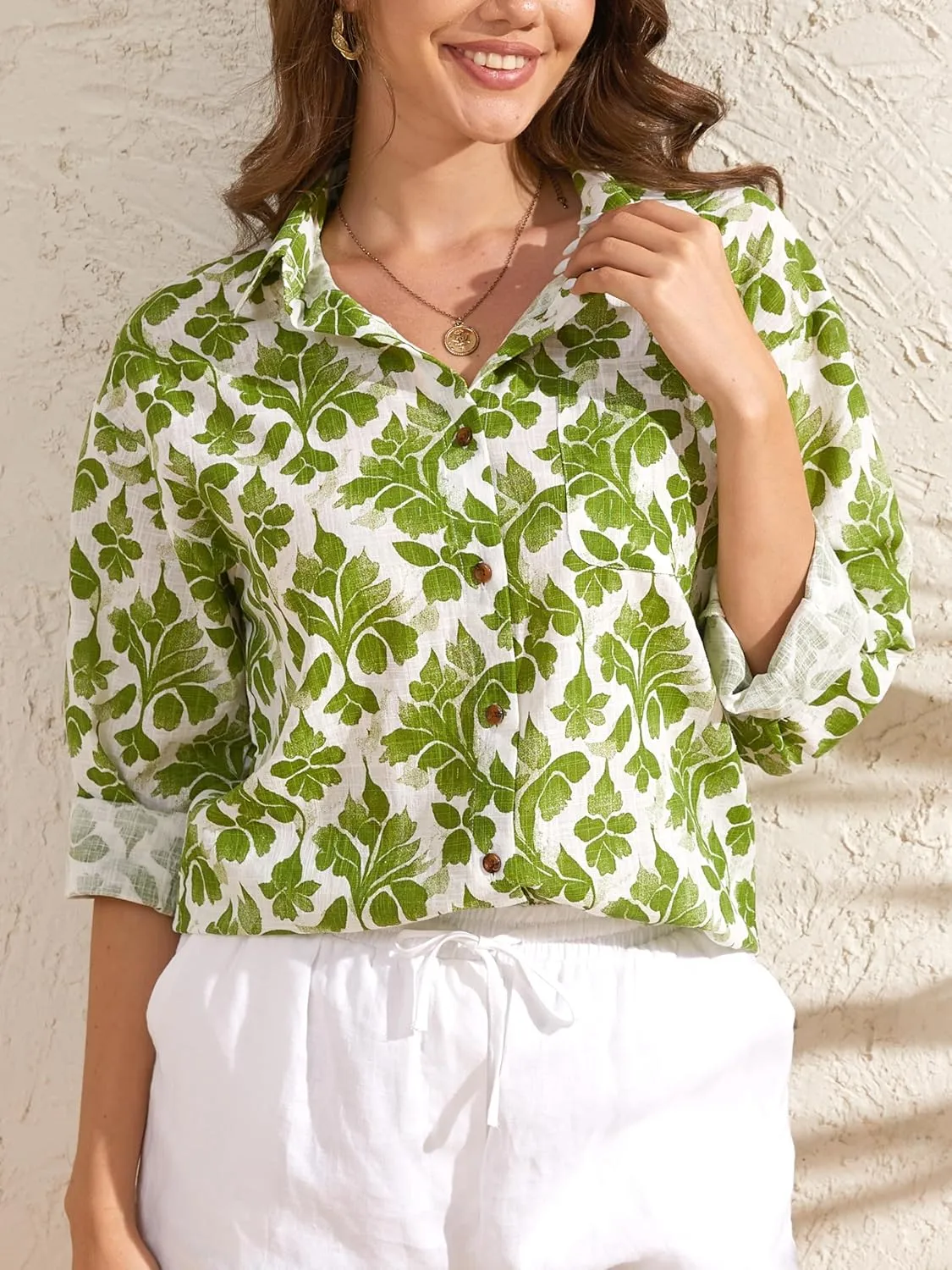 CUNLIN Women's Button Down Shirts Long Sleeve Cotton Summer Beach Wear for Women with Pocket