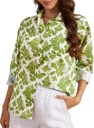 CUNLIN Women's Button Down Shirts Long Sleeve Cotton Summer Beach Wear for Women with Pocket