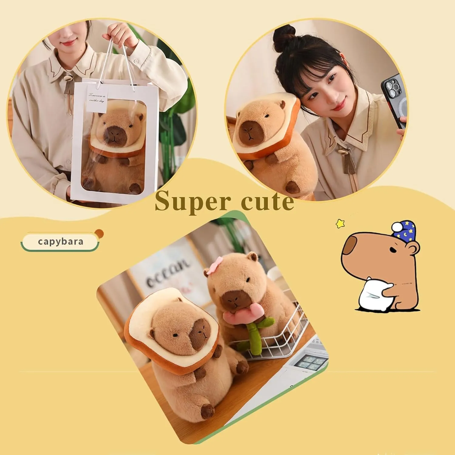 Cute Capybar Stuffed Animals with Wearable Toast headsetwear Capybar, Gifts for Kids (11 in Bread Capybar)