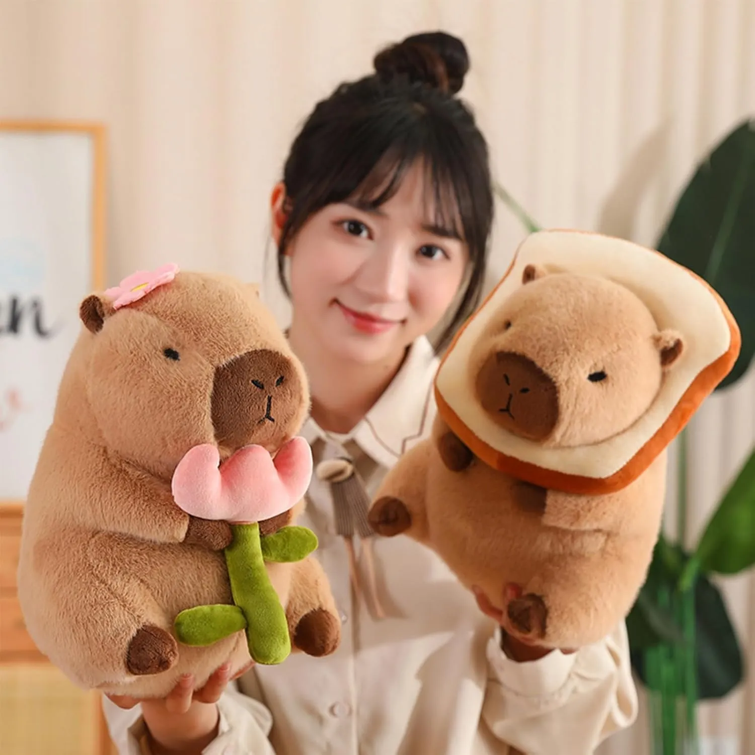 Cute Capybar Stuffed Animals with Wearable Toast headsetwear Capybar, Gifts for Kids (11 in Bread Capybar)