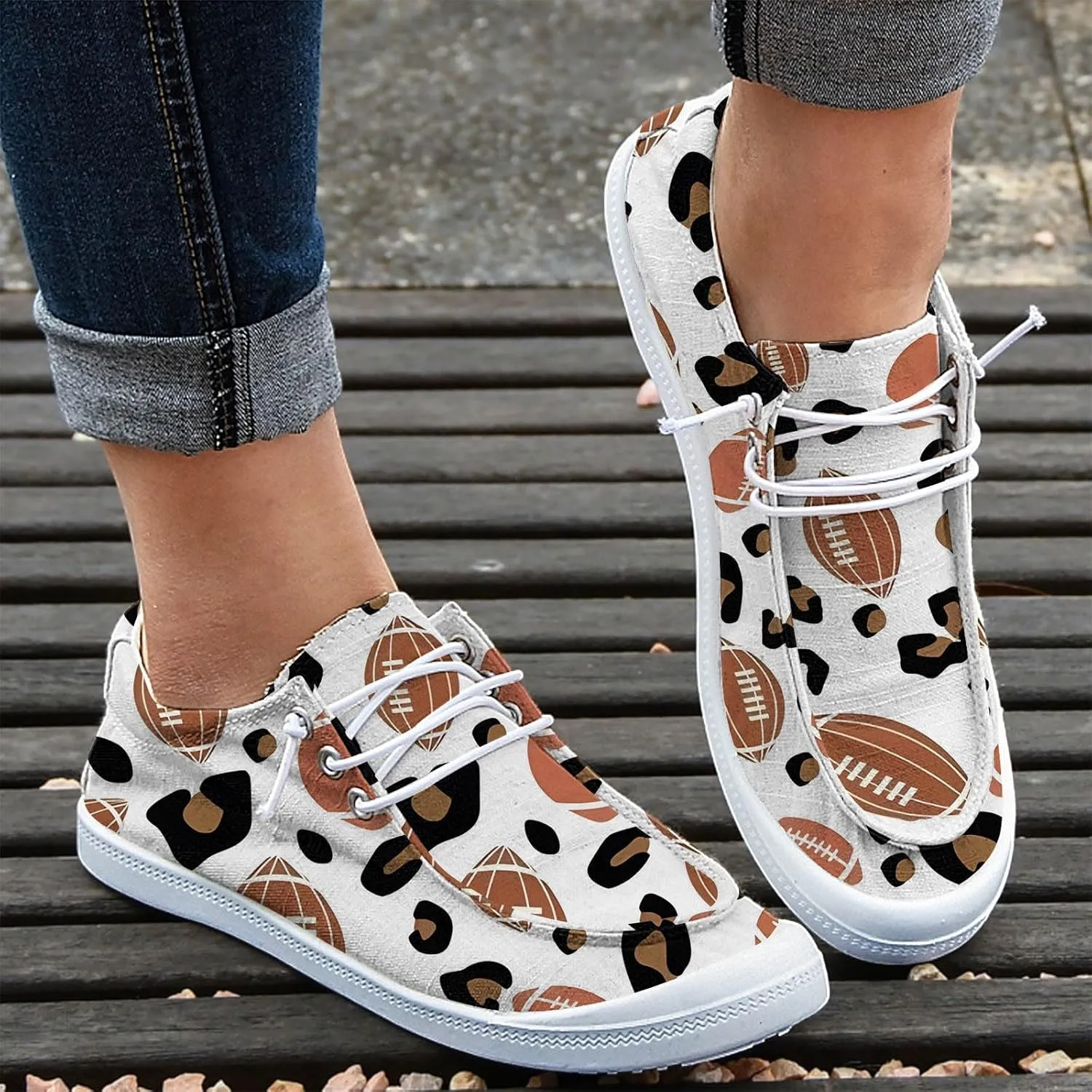 DIYCAM Women Sport Day Baseball Printed Boat Shoes Casual Canvas Loafers for Women Slip On Deck Shoes, Breathable Canvas Walking Shoes