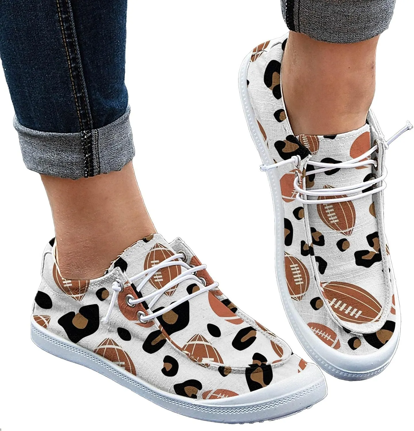 DIYCAM Women Sport Day Baseball Printed Boat Shoes Casual Canvas Loafers for Women Slip On Deck Shoes, Breathable Canvas Walking Shoes